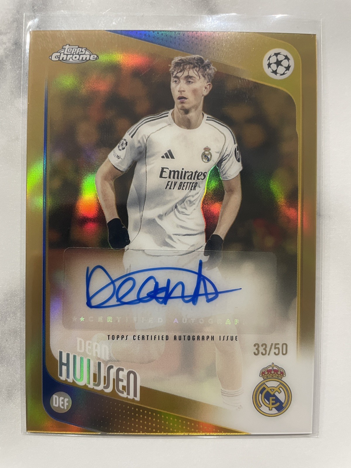 Dean Huijsen 2025-26 Topps Chrome Auto Gold Refractor /50 Real Madrid CA-DH