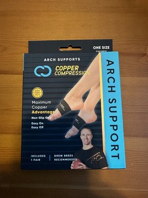 Genuine and Brand New Copper Compression Arch Support - Non-Slip 1 Pair - Black
