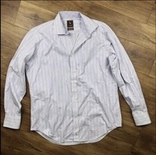 Tailorbyrd Men Sz L White Blue Purple Striped Button Up Long Sleeve Shirt Read