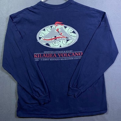 Kilauea Volcano Mountain Cottages Sz XL Navy Blue Graphic Long Sleeve T Shirt