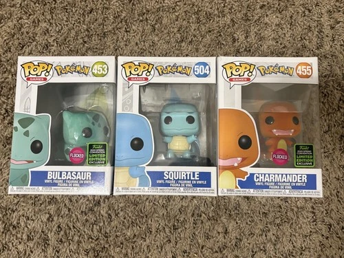 3 Funko Pop Lot Pokemon Bulbasaur & Charmander (Box Damage) Flocked, Squirtle504