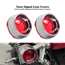 2x Red Bullet Turn Signal Light Lens Chrome ABS Cover For Harley Softail Dyna