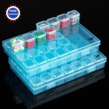 Bead Storage Containers 28 Grid 2 Pack Transparent Blue Small Organizer Box