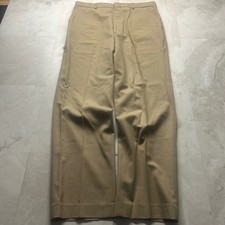 Lands End Wool Dress Pants Tan Mens 35x30 Flat Front Khaki Trousers USA Made