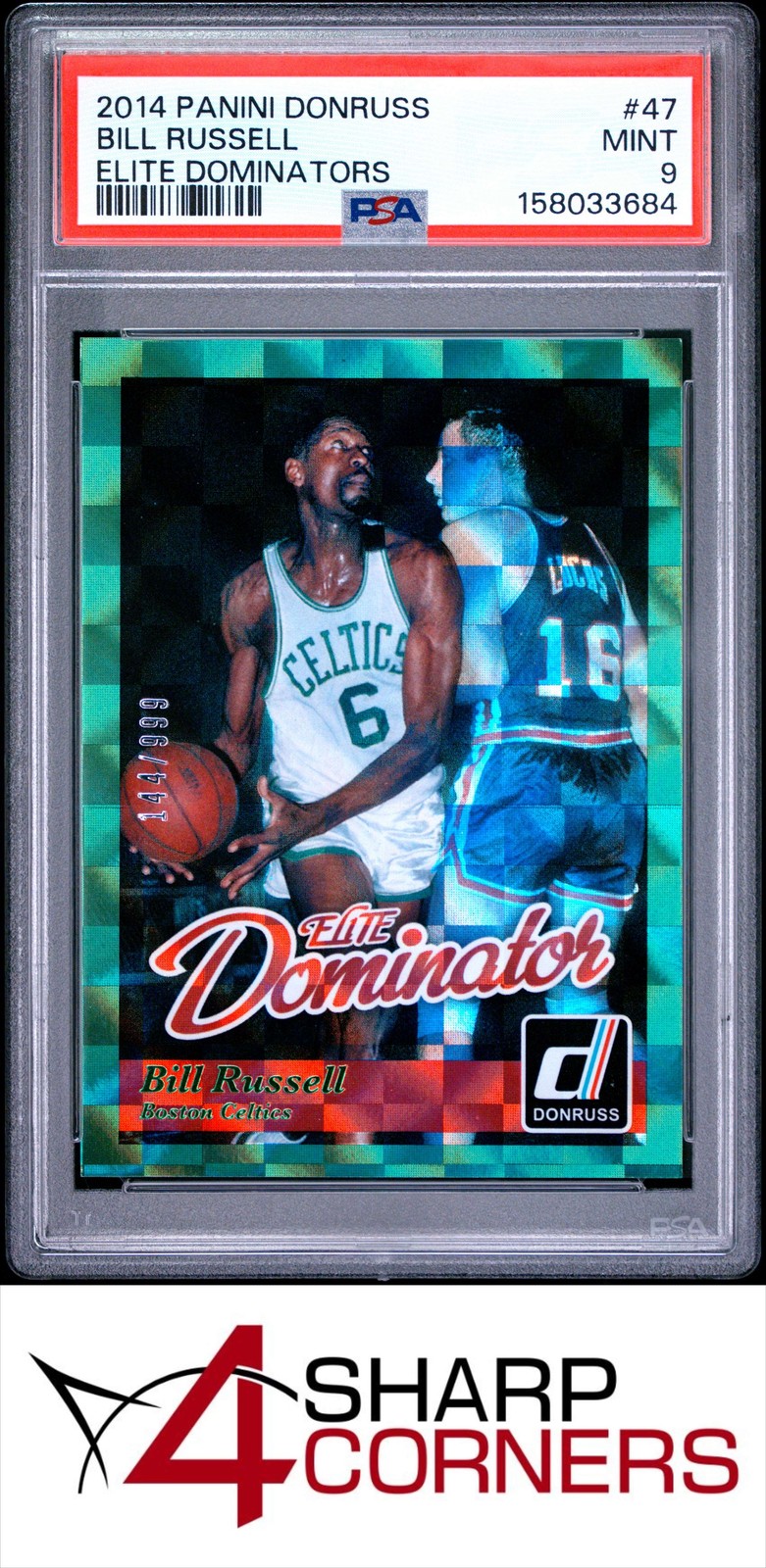 2014 PANINI DONRUSS ELITE DOMINATORS #47 BILL RUSSELL HOF #/999 POP 2 PSA 9