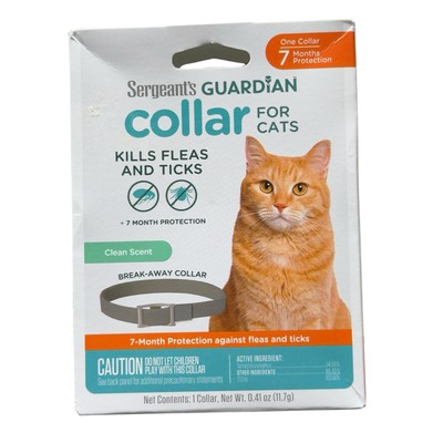 Sergeant's Guardian Flea & Tick Cat Collar 7 Month Protection Clean Scent NEW