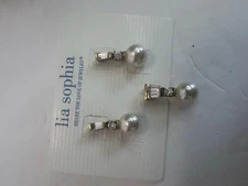 Vintage Lady Remington Gold tone Pearl Slide Pendant With Earrings Lia Sophia