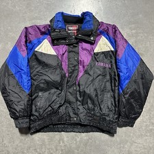 Vintage 90s Yamaha Jacket Mens Medium Black Purple Snowmobile Racing Zip Up Coat