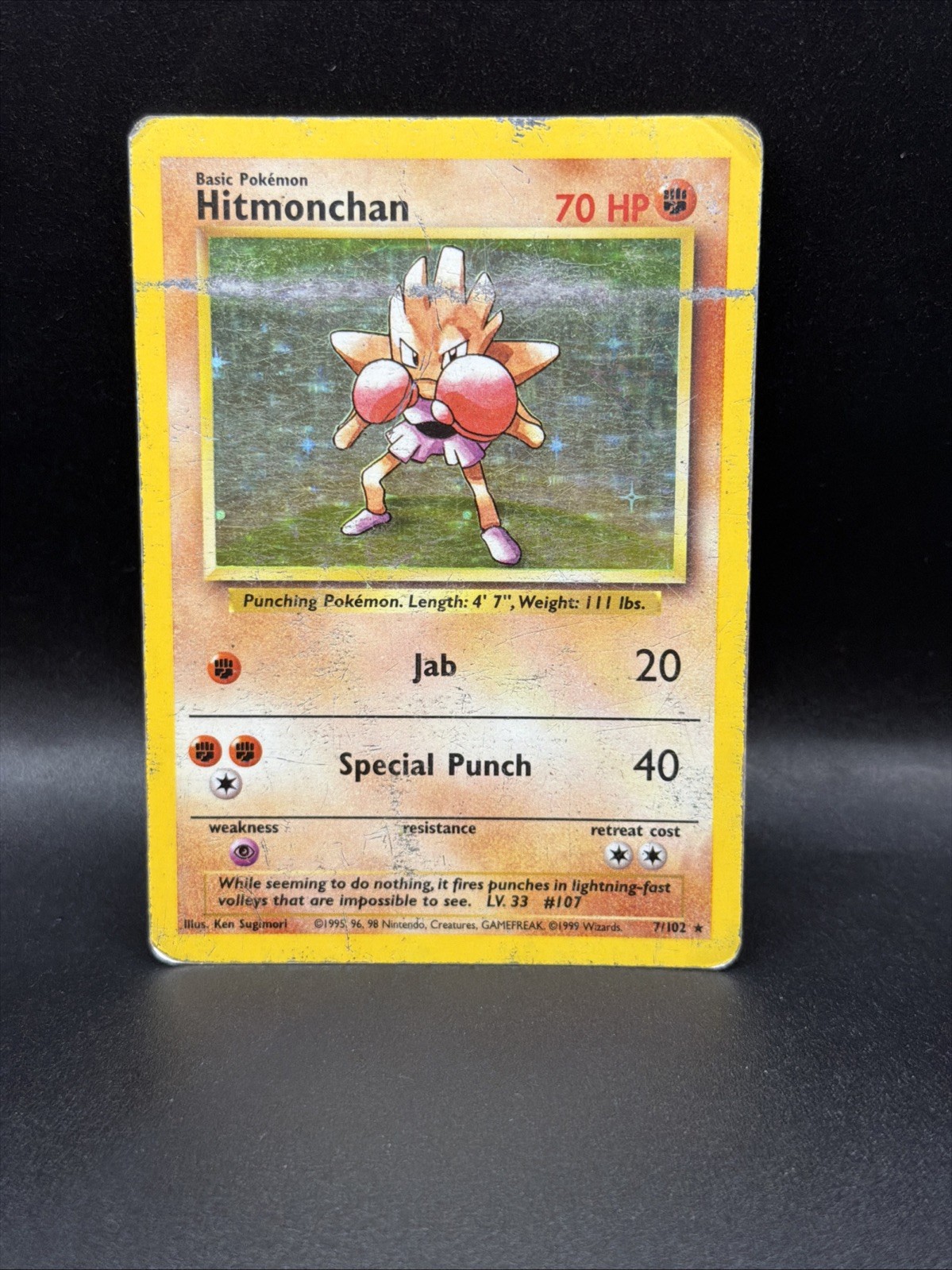Hitmonchan 7/102 Holo Rare Base Pokemon Card