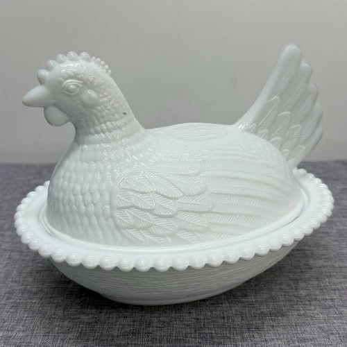 Vintage Hen on a Nest Candy Dish White Milk Glass by Indiana Glass Company