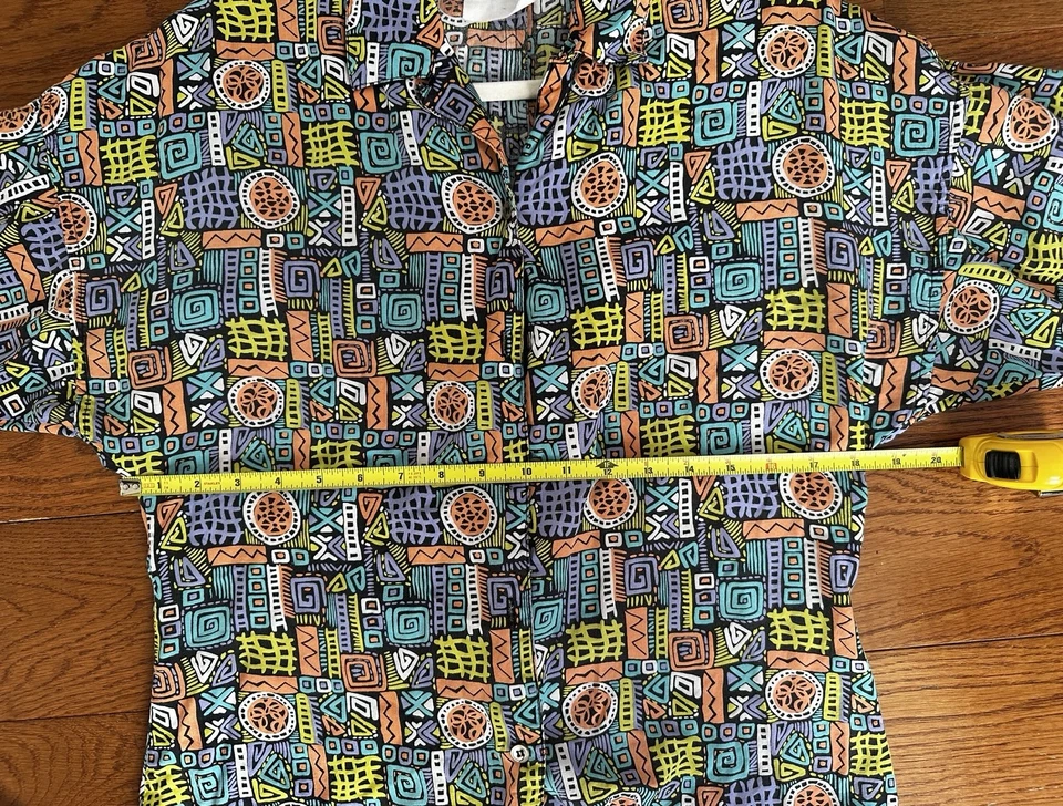 Camisa Vintage Esprit Abstracta Estampado Geométrico Abotonada Años 90 Multicolor Talla M Foto 4 de 4