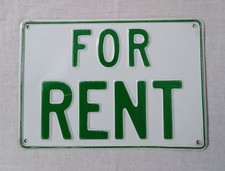 FOR RENT EMBOSSED ALUMINUM SIGN GREEN  WHITE