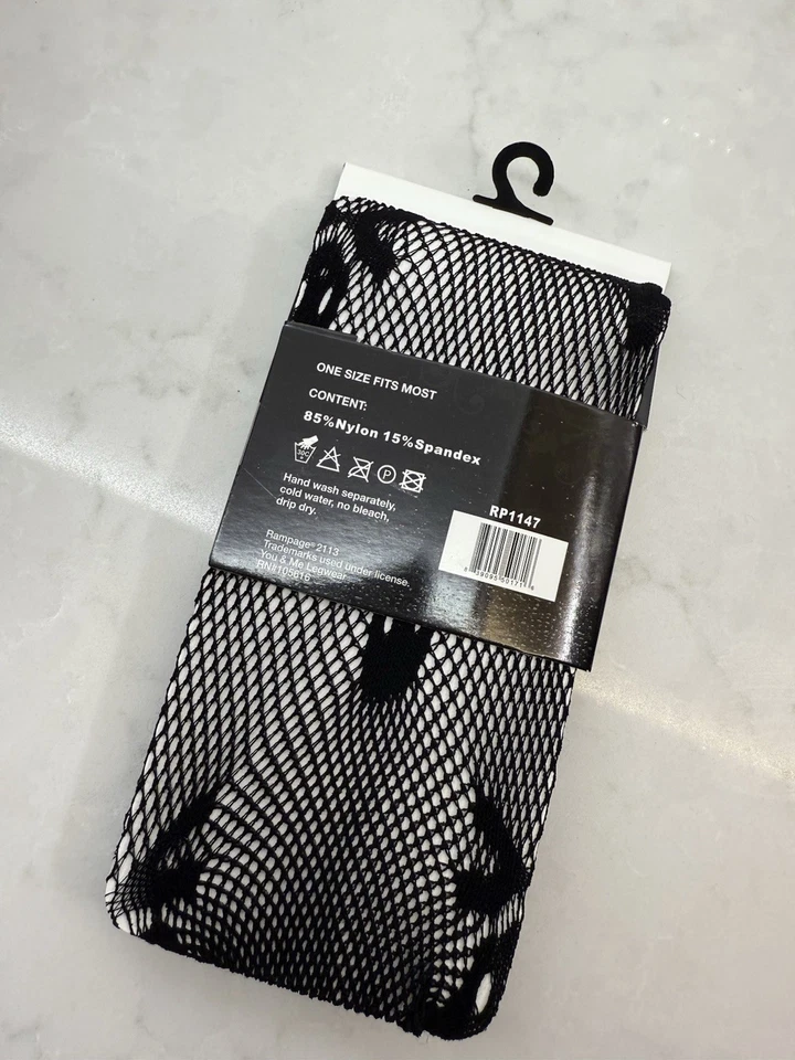 Medias de encaje con estampado de calavera Rampage negras nip gótico punk metal O/S Foto 3 de 3