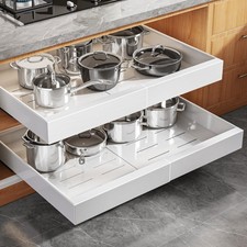 2 Pack Expandable Pull Out Cabinet Organizer 21"Deep With Raising Pad for Fra...