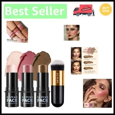 3-Piece Light Medium Makeup Contour Set: Waterproof Blush, Bronzer & Highlighter