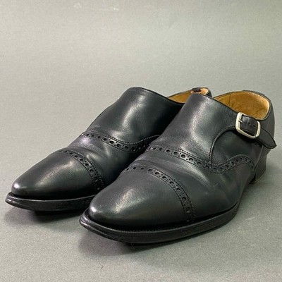 Edward Green Black Leather Monk Strap Dress Shoes Straight Tip Men's UK6 US6.5 E
