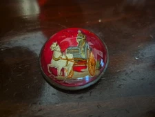 Vintage Glass Horse & Carriage Bridal Rosette Button Converted To Brooch Pin