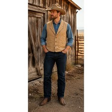 Wah Maker by Scully Mens XL Canvas Western Cowboy Vest Made USA Ranch
