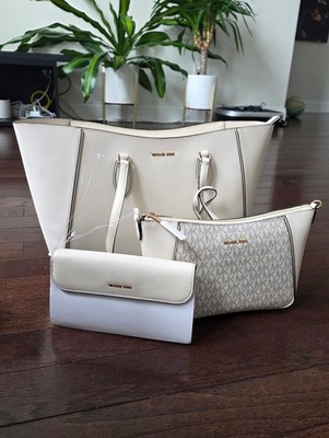 NWT Michael Kors Charlotte Large Saffiano Leather 3-in-1 Tote Vanilla