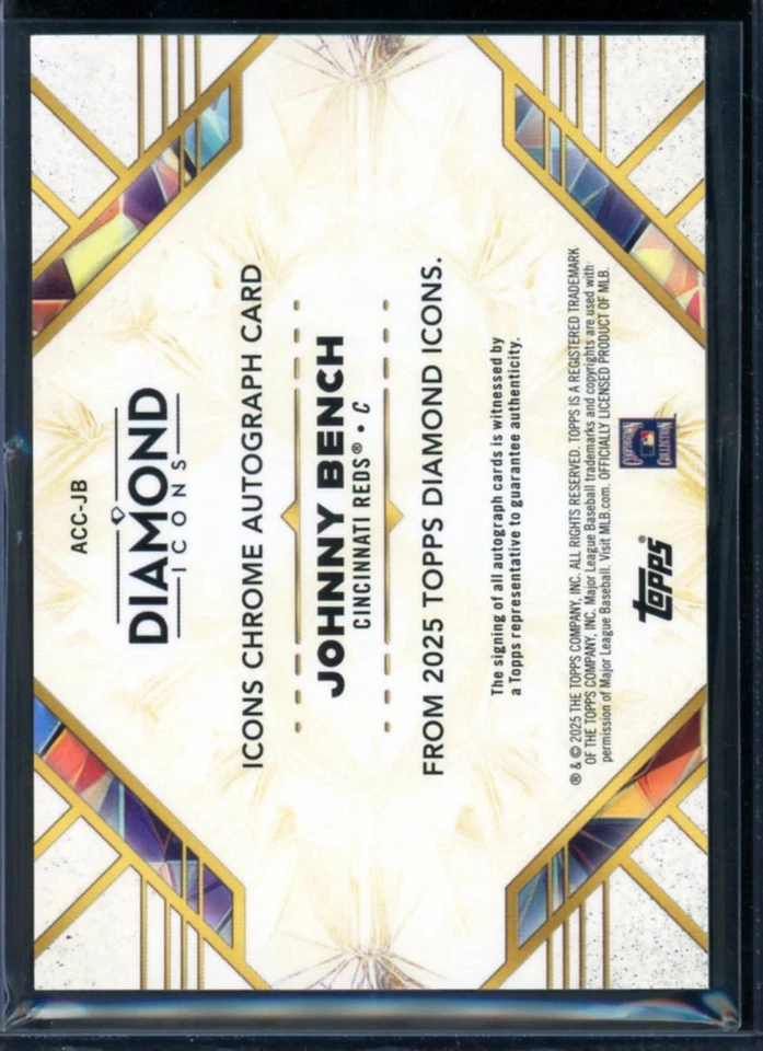 2025 Topps Diamond Icons Johnny Bench Black Chrome Auto /10 Reds #ACC-JV - Image 2 of 2