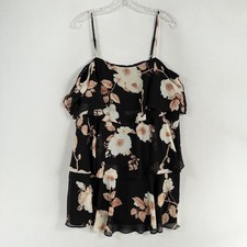 A New Day Mini Dress Sz Large Black Floral Sleeveless Tiered Ruffle Summer New