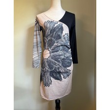 Y2k long Sleeve Floral Dress Black tan Small whimsi goth fairy boho dainty mini