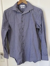 Calvin Klein Slim Fit Stretch Long Sleeve Button Shirt Blue Plaid Men s Size M