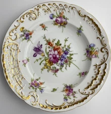 Franziska Hirsch Dresden Rimmed Soup Bowl 8 3/8" Multi-Color Floral Gold (#2)