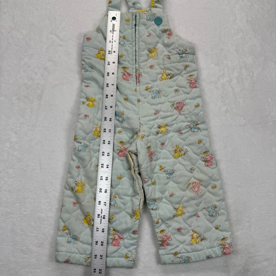 Vintage Quilted Overalls Bunny Print Zip Up Sleeveless Jumpsuit Romper Kids READ - Image 3 of 4