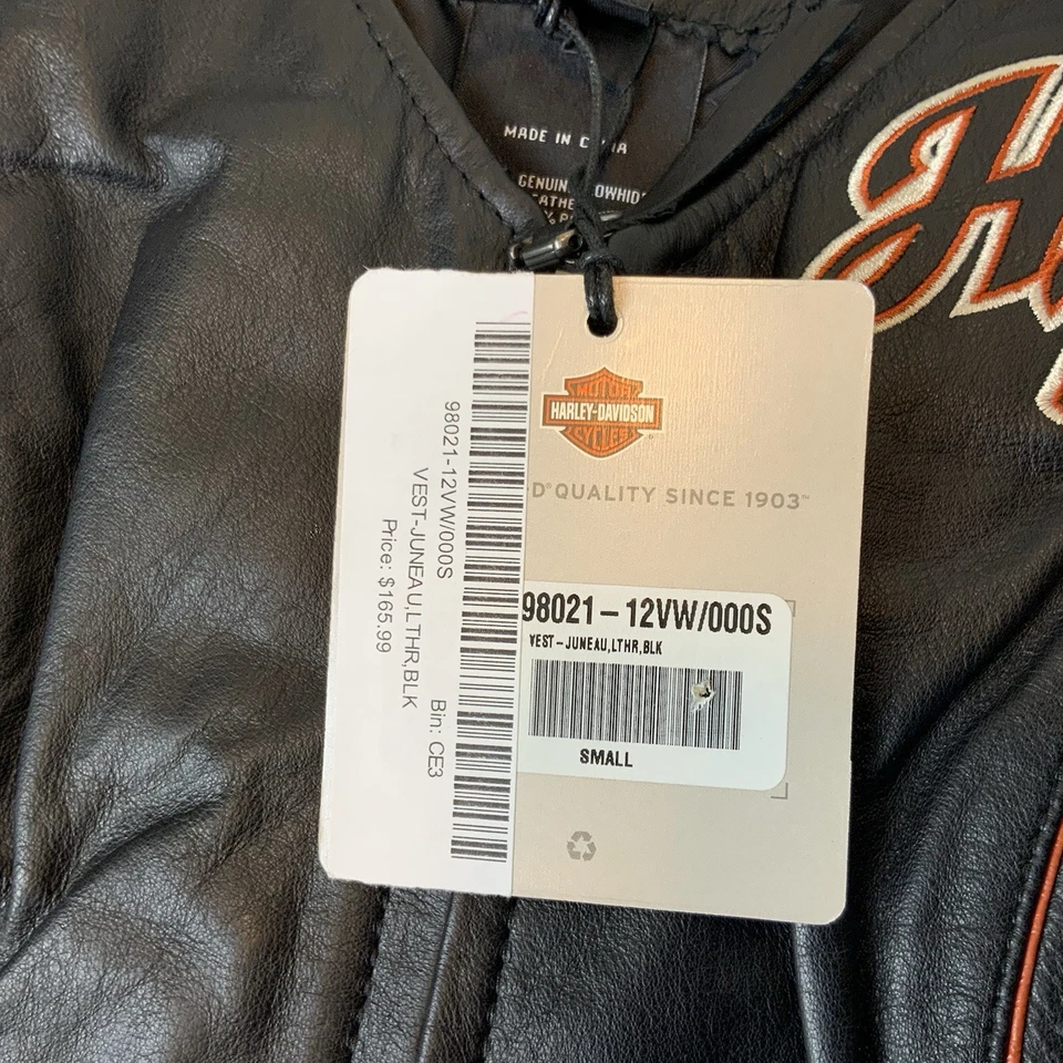 Harley Davidson Black Leather Wings Logo Women’s S Vest Jacket NWT - Image 4 of 4