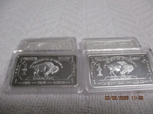 Set Of 2  1 Troy oz German Silver Buffalo Bar memorabilia