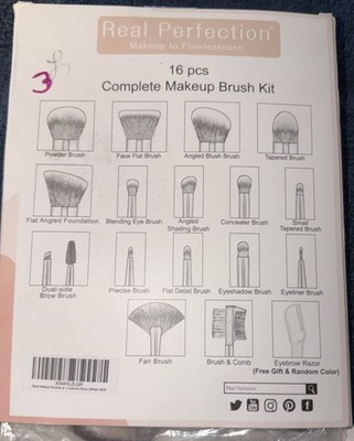 Real Perfection Makeup Brush Set 16 Pcs with 1 Eyebrow Razor Premium Synthetic