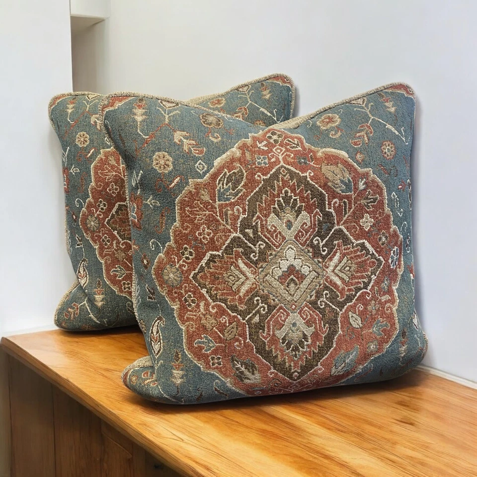 VTG Pair Of Custom Made  16” Down Fill THROW PILLOWS -Zippered Covers Quality - Image 2 of 4