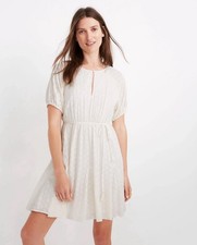 Madewell Off White Eyelet Tassel-Tie Mini Dress Woman's Size 14 Party Femenine