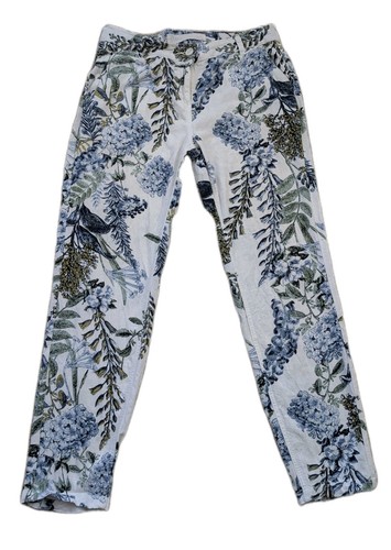 Next Ladies Chino Trousers 55% Linen White Floral Belt Loops Pockets 10