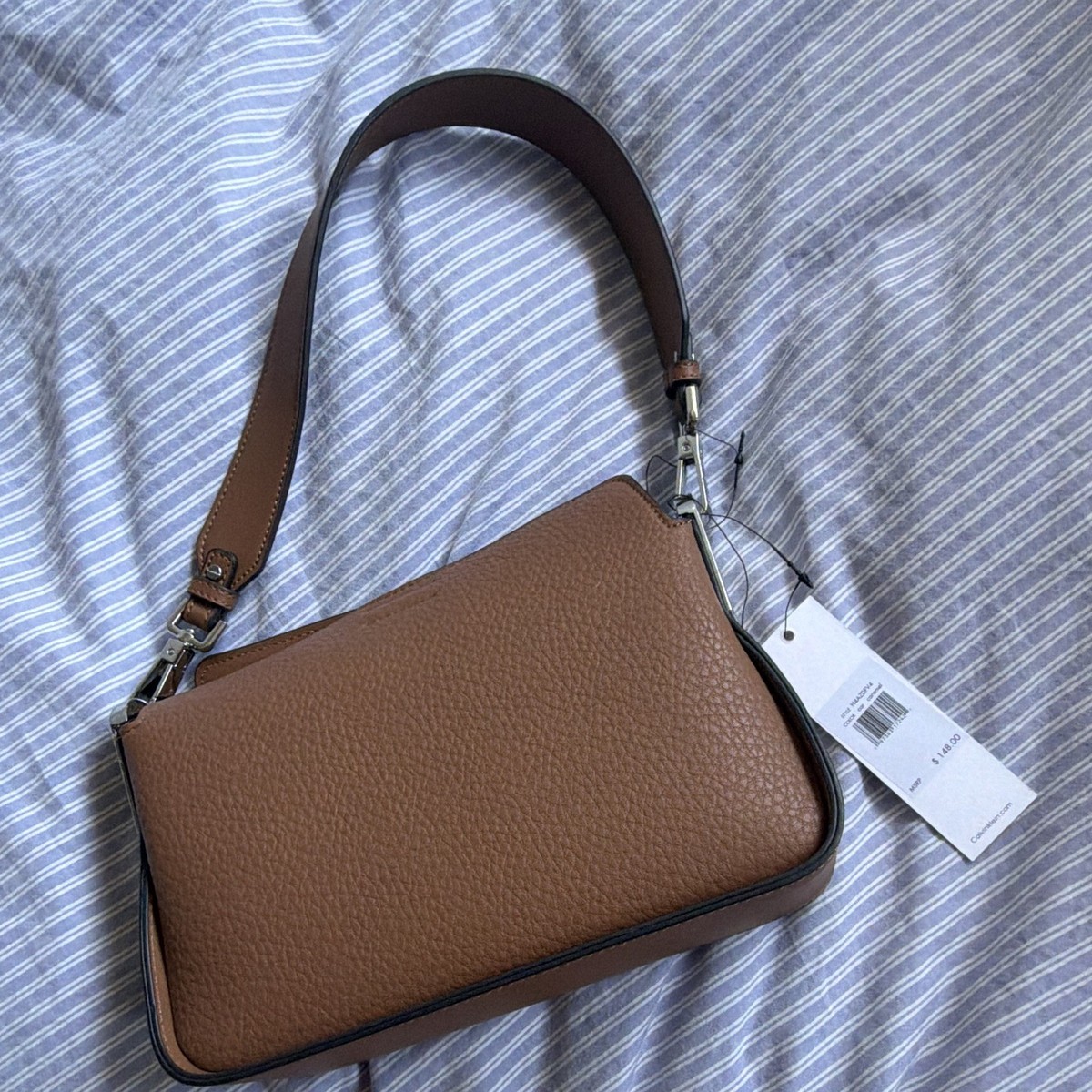 Calvin Klein Small Brown Pebbled Shoulder Bag, Inner Pockets. New with tags View 5