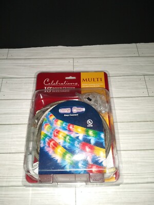 Celebrations 18' Indoor Outdoor 216 Multicolor Rope Light Bulbs Easy Connect New