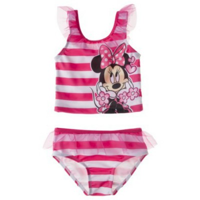 Toddler Girl 2T-5T Disney Minnie Mouse Pink White Checked Swimsuit Swim Swimming
