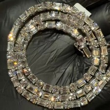 49ct Round Emerald Cut Created Diamond 14K White Gold Plated Tennis Necklace