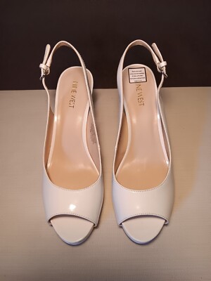 Vintage NINE WEST White Patent Sling Back Peep Toe Heel