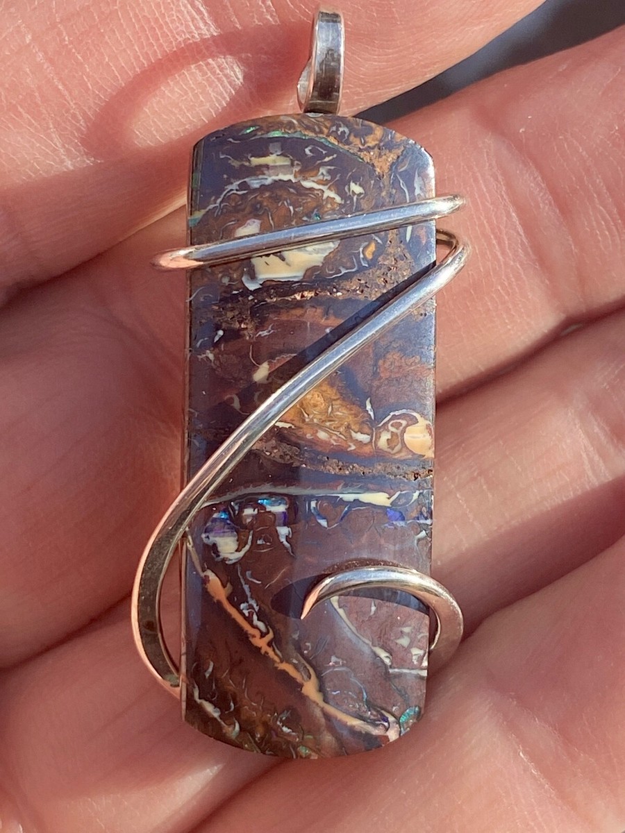 52.04ct Opal Boulder Matrix Pendant in Sterling Silver Forged Wrap