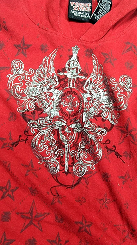 Point Zero Skull Sword Graphic Hooded Thermal-Sleeve Streetwear Red Shirt Men XL - Picture 5 of 9