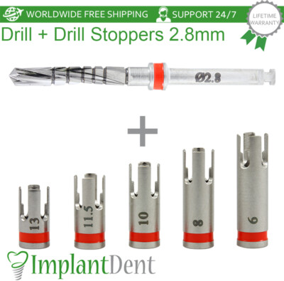5pcs Dental Drill 2.8mm With Stoppers Set - Red Stainless Steel Dentistry Tool