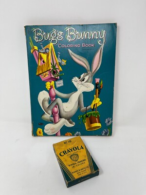 Bugs Bunny Coloring Book Warner Bros. With Vtg 1950s With No. 16 Crayola Crayons
