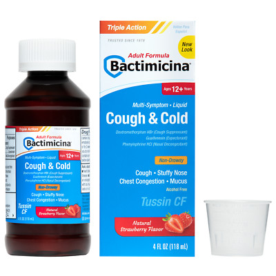 Bactimicina Cough and Cold Liquid, Ages 12 +,  Made in USA,  4 OZ  Exp 10/2027