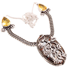 Iron Tiger's Eye Gemstone Silver Plated Handmade Jewelry Necklace 29 Gms N-1523