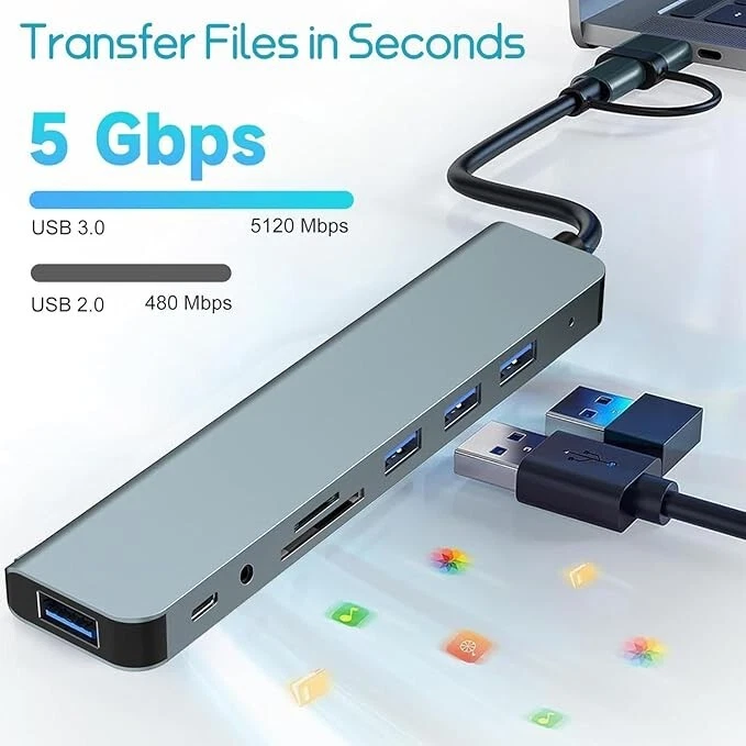 USB C Hub 8 in 1 USB 3.0 Verteiler Splitter TV Notebook Laptop Smartphone - Bild 4 von 4