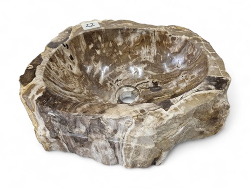 Lavabo In Legno Fossilizzato Pietra Naturale Con Sottovaso Beige