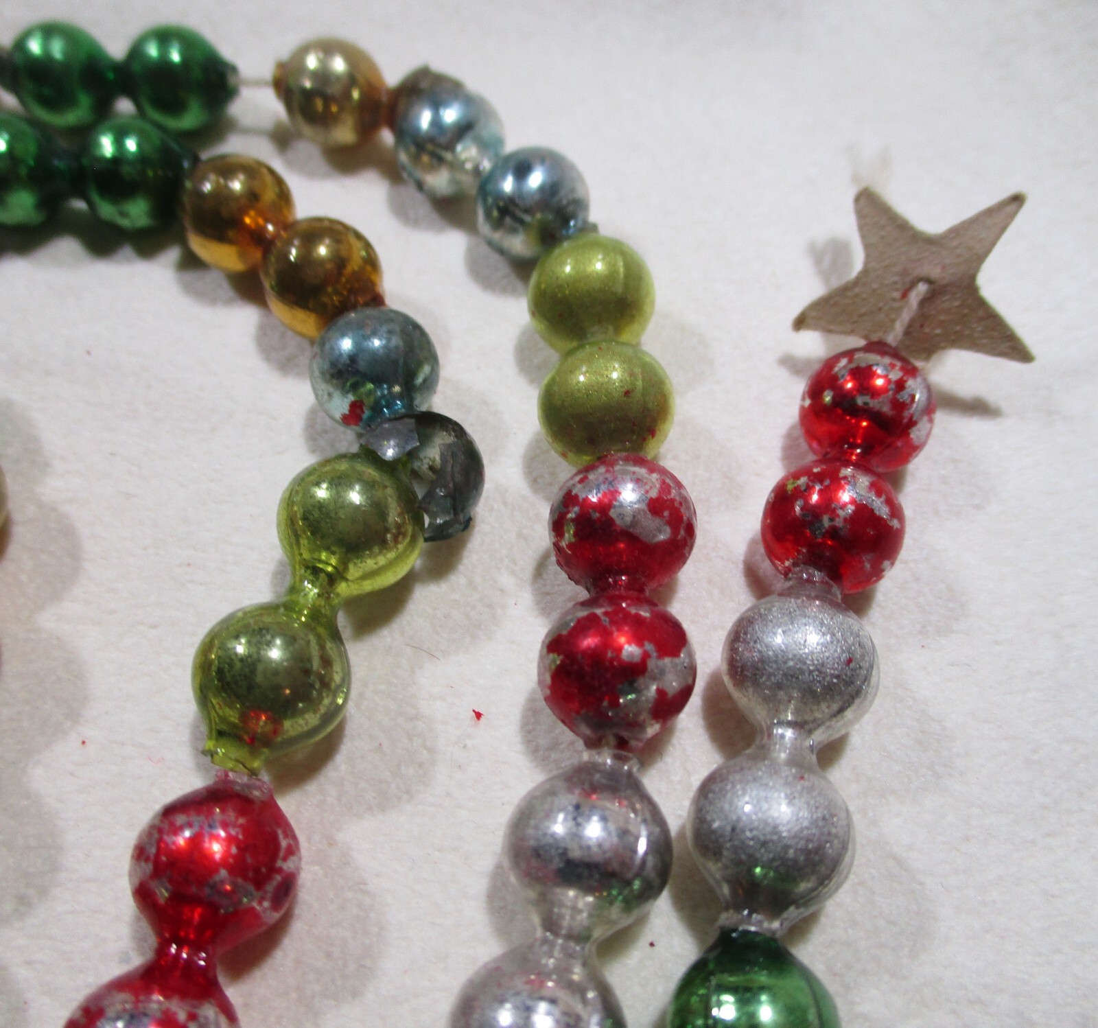 Antique Vintage Mercury Glass Bead Christmas Garland 3/8" Multi