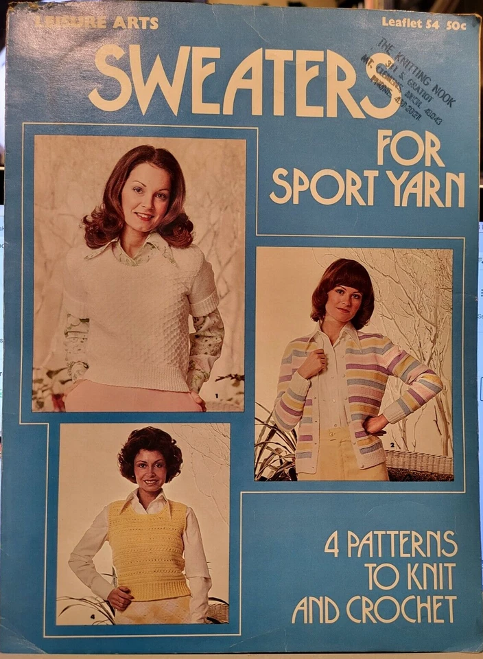 Leisure Arts, Knit and Crochet, Sweaters for Sport Yarn, 4 Patterns, Leaflet #54 - Image 2 of 4